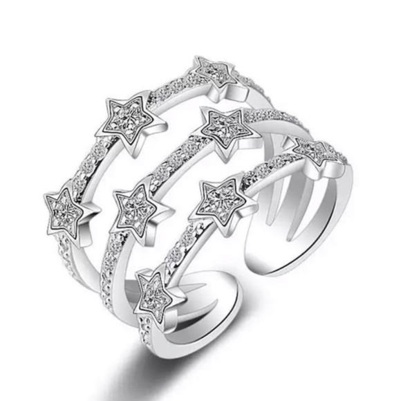 925 STERLING SILVER DIAMOND MULTI LAYER ADJUSTABLE  RING, CUTE RING, SHINY RING. - Picture 2 of 5